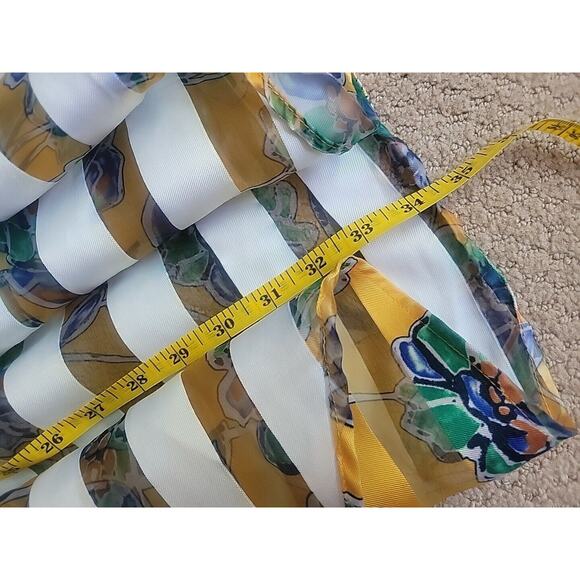 Banjul Women’s A-line High Low Skirt Yellow Size S Floral Pleated Striped Sheer - Picture 11 of 12